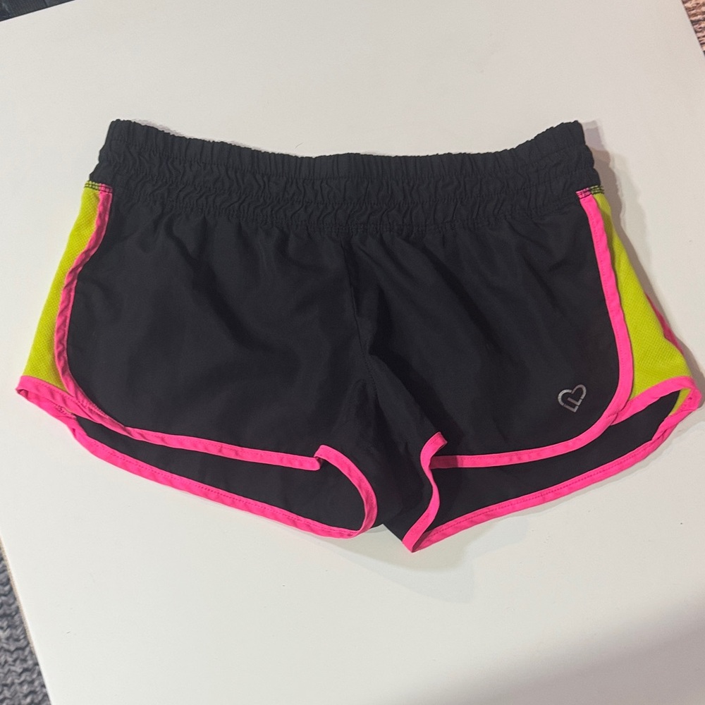 Black Athletic Shorts with Pink and Yellow Trim